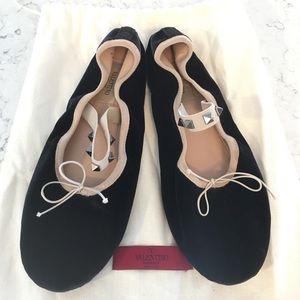 Valentino rockstud black velvet ballerina flat, 39